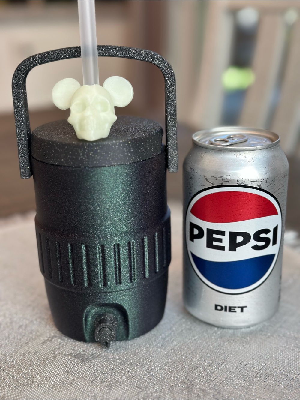 Disney Themed Soda Can Cooler with Glow-in-the-dark Mickey Skull Straw Topper - Picture 3 of 6